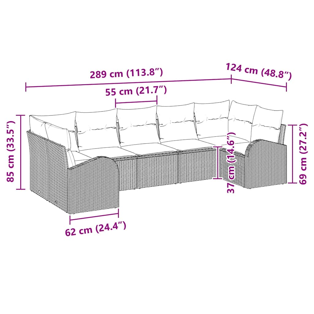 Garden Sofa Set with Cushions 7 pcs Black and White Poly Rattan