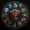 Twelve Zodiac Tree of Life Tarot Card Tablecloth - HD Printed Fabric with Locked Edge