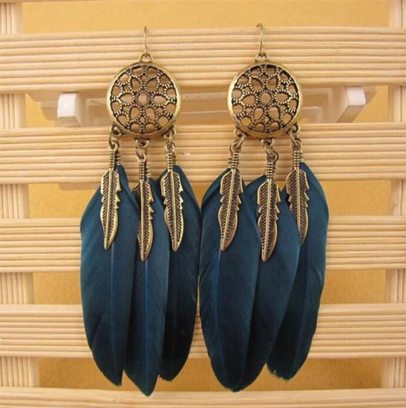 Visionb Bohemia Feather Long Design Dream Catcher Earrings for Women Jewelry