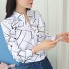 Women Plus Size White Tops And Blouses Fashion Striped Print Casual Long Sleeve Office Lady Work Shirts Female Slim