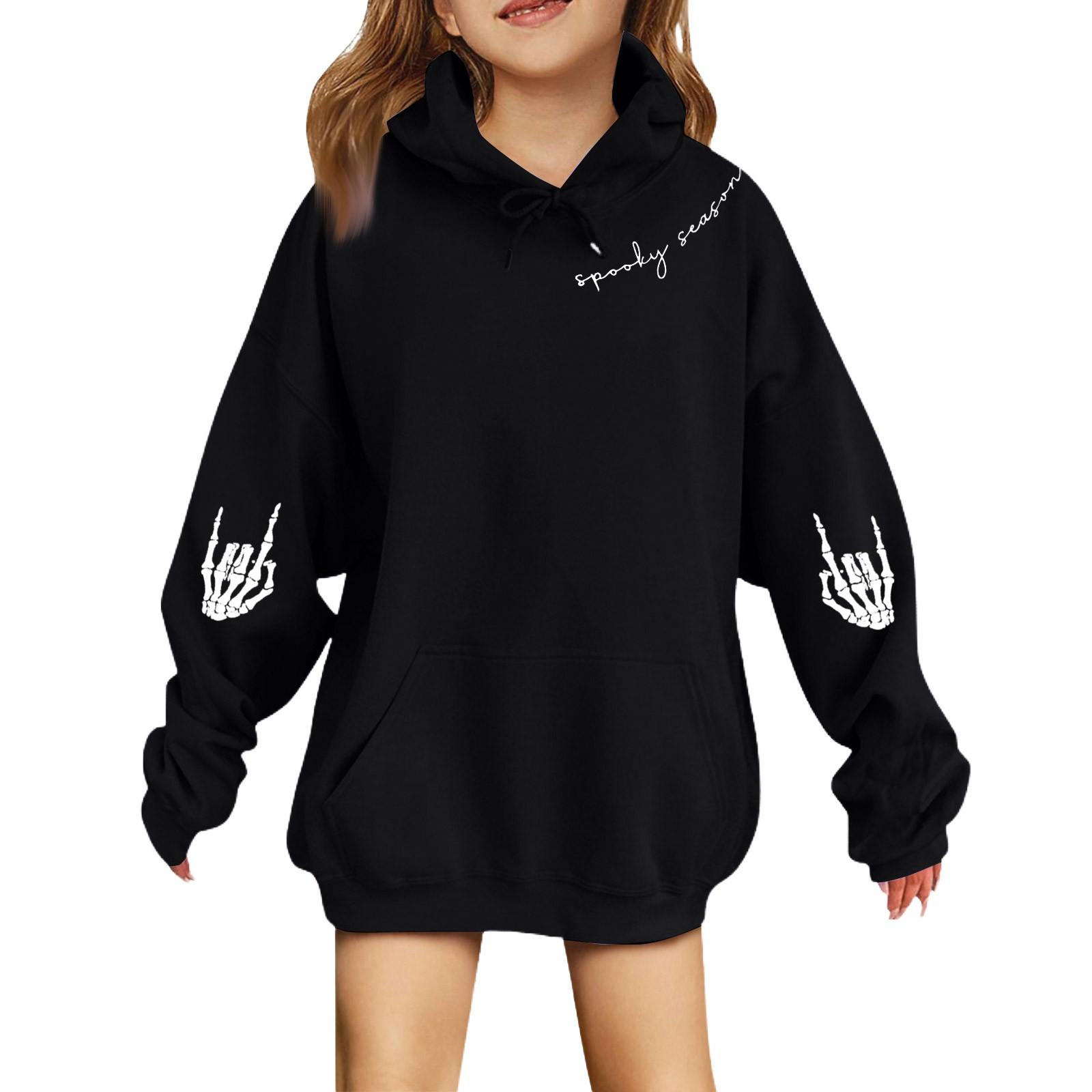 

Модные толстовки с капюшоном для мальчиков и девочек на Хэллоуин с мелким принтом для детей 150 чёрный