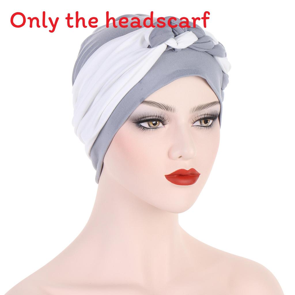 

Lightweight Head Wrap With Braid Detail For Religious And Casual Use TwotoneLightGray