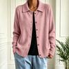 Women's Color Knit Cardigan Sweater with Long Sleeve and Button Lapel