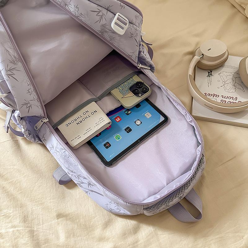 Bamboo Printed Backpack Junior High School Student Schoolbag Lightweight Large Capacity Backpack