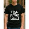 European Size Retro Stamp Style "FACE THE FUTURE" Men'S Print Short-Sleeved Shirt | Casual Commuting, Loose Crew Neck, Comfortable and Chic
