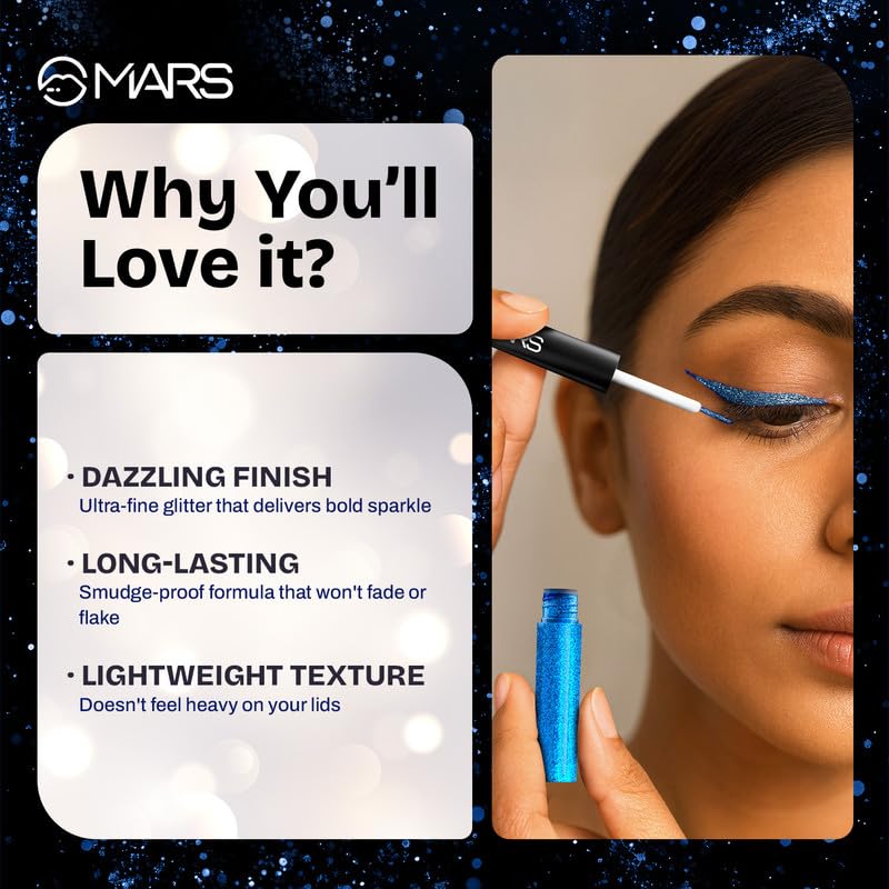 MARS Twinkle Wink Glitter Eyeliner (1.6 Ml) (02-ROSE RADIANCE) | Long-Lasting Sparkle Liquid Liner | Smudge-Proof, Quick-Dry Eye Makeup for Party,