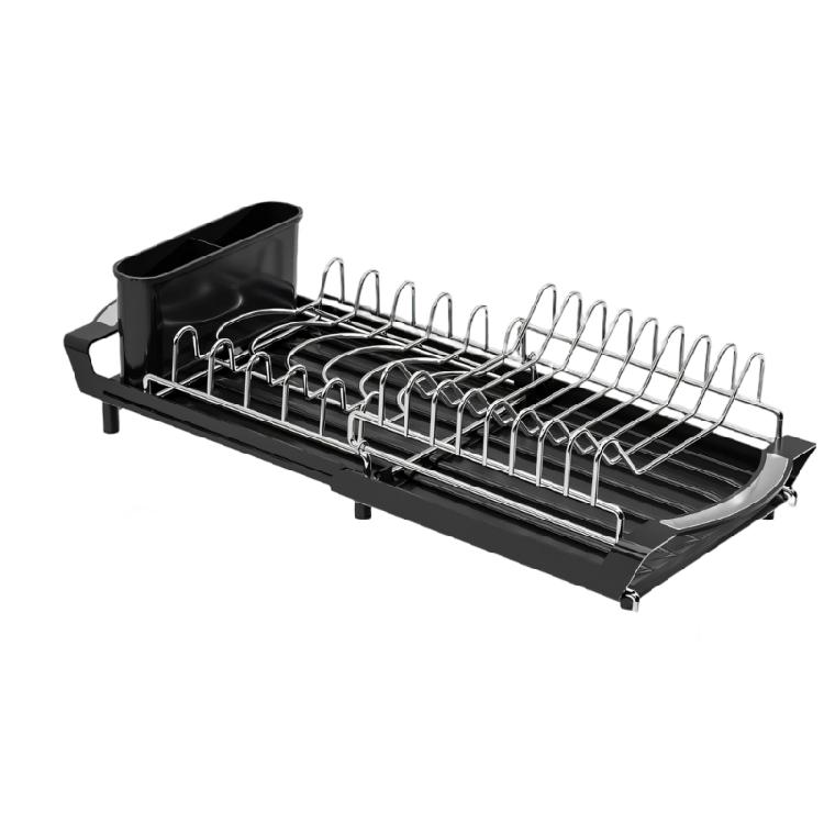 

Flexible Expandable Over Sink Dish Drainer With Two Layers And Storage For Fast Drying чорний