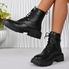 Fashion Black Punk Lace Up Motorcycle Boots Women Autumn Winter Platform Ankle Boots Women Plus Size 35-43 Zip Pu Leather Booties Mujer