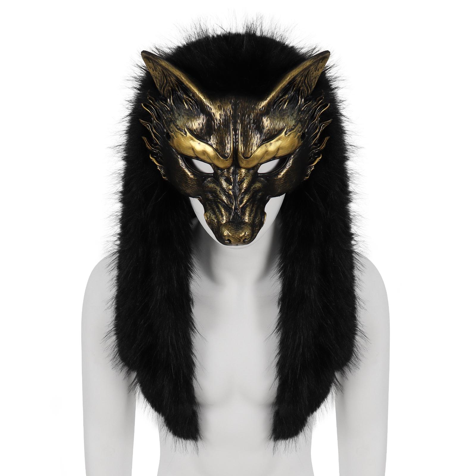 Viking Wolf Mask Nepbont Hoofddeksel Weerwolf Barbaar Voor Halloween Cosplay Kostuum Accessoires