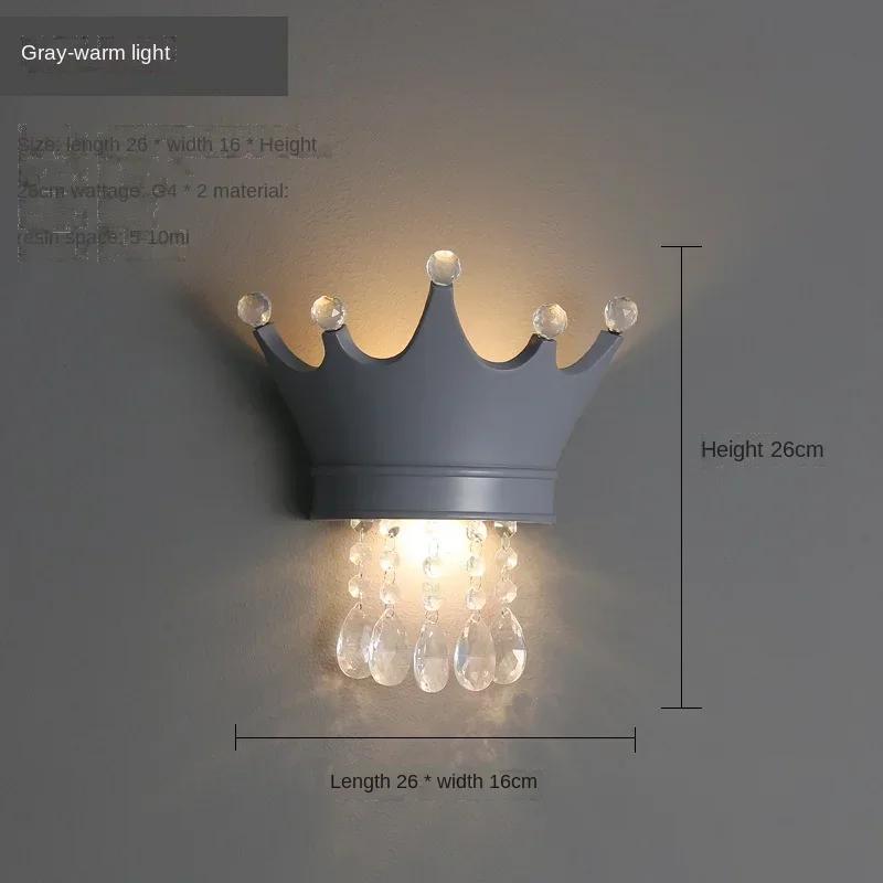 

Прикроватные лампы для девочки, хрустальная подвеска, настенная лампа в виде короны, современная роскошь, декор детской спальни принцессы, ночники, настенный светильник Tri colored light серый