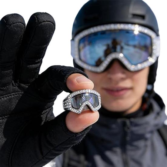 Skibrillenförmiger Verstellbarer Ring 3D Wintersport Fingerring Wintermantel Schmuck Accessoire Ski-Enthusiasten Geschenk
