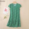 ZANZEA Women Casual V-Neck Floral Print Short Sleeve Dress