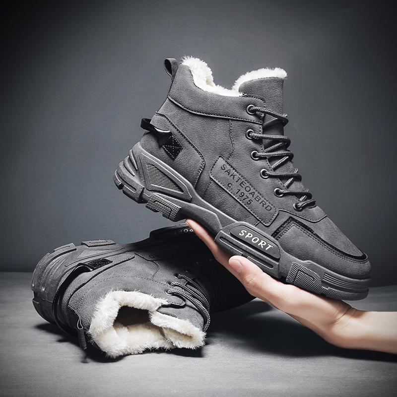 Winter Boots Men Plush Warm Snow Boots Comfortable Male Casual Outdoor Sneakers Non-Slip Lace-up Flat Ankle Boots Man