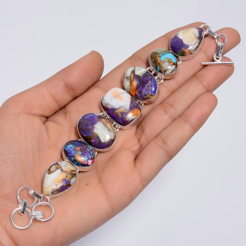 Elegant Top Grade Qualite 100% Natural Oyster Turquoise Ethnic Style Handmade Jewelry 925 Steling Silver Plated Bracelet 7-8" WSJ-5161