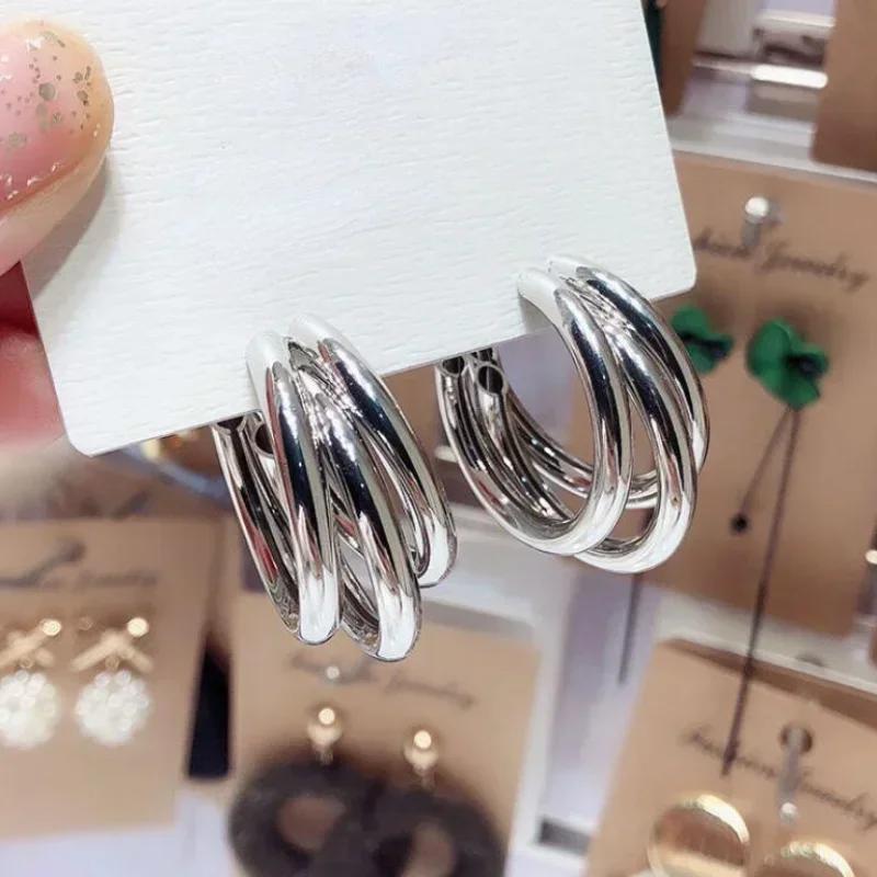 Korean Gold Color Hoop Earring for Woman Metal Elegant Vintage Geometric Statement Luxury Earrings Party 2023 New Zircon Gift