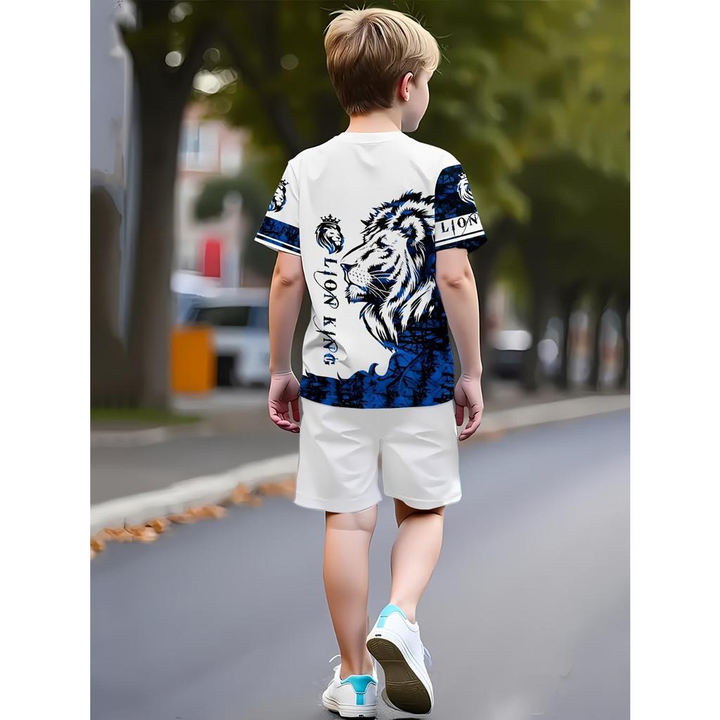 Boys' Fashion Set, Casual Pullover, Short Sleeved Shorts, T Sports Shirt, Boys' Outdoor T-shirt Shorts Set