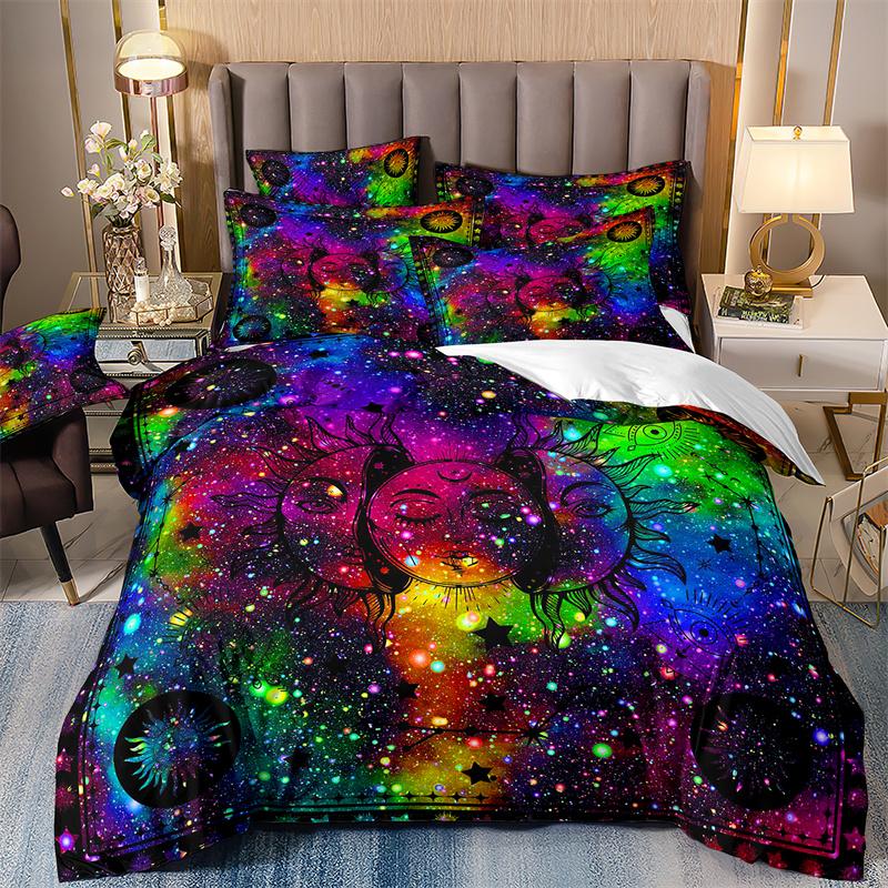 Starry Sky Bedding Set For Boys, Quilt Cover And Pillowcases, Double Duvet Cover Set, Luxury Bedding Set, Galaxy, 135x200 Purple
