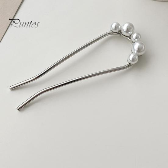 French Hair Fork Elegant Faux Pearl Anti-slip Long Thick Hair Updo Bun Metal U-Shaped Hair Pin Stick Women Girls Hair Accessories