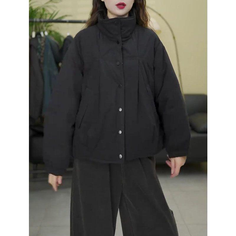 Women’s Winter Solid Color Thickened Warm Cotton Jacket Casual Loose Slimming Versatile Short Basic Outerwear for Daily Wear