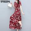 WTEMPO Women's Summer Plus Size Dress Vacation Print Beach Dress Waist-waist Dress Temperament Loose Floral Dress