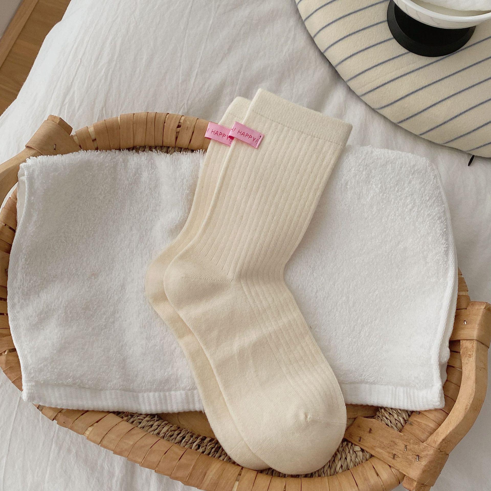 

Ladies Autumn and Winter Warm Comfortable Sweet Solid Color Cloth Label Boneless Tube Pile Socks 1 pair молоко, білий колір