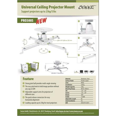 Sunne projector ceiling mount | Swivel and tilt adjustment | White | 12-month warranty
