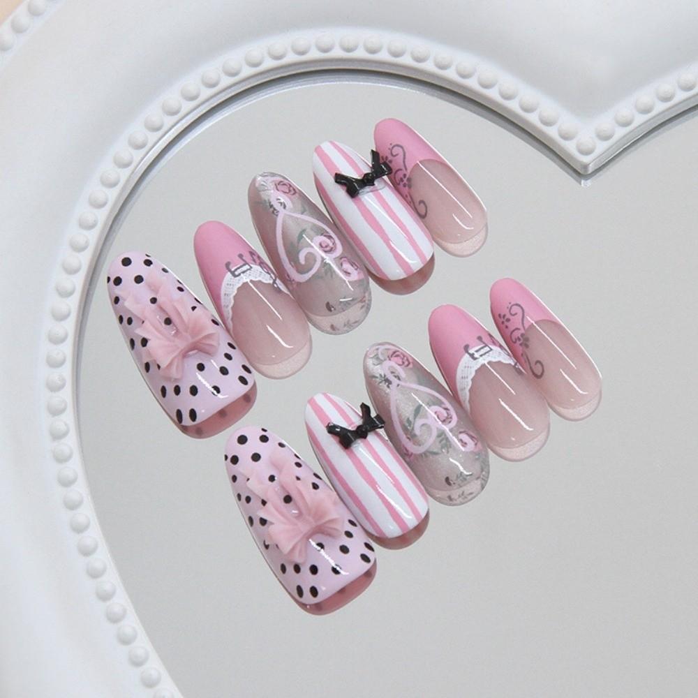 24 Stuks Mini Bloemen Press-on Nagels Roze Nepnagel Tips Nieuwe Kunstnagels Vrouwen
