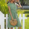 Women Polka Dot Print Midi Dress Crewneck Short Sleeve A-line Dress with Belt Summer