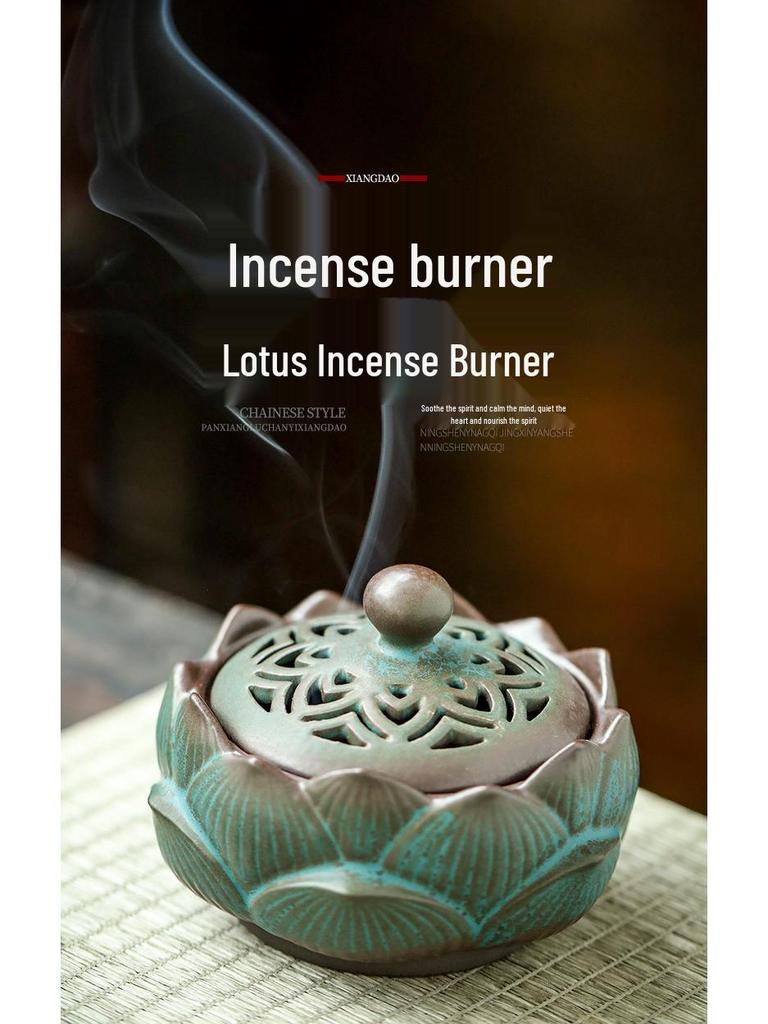 Ceramic Lotus Incense Burner for Mugwort & Sandalwood - Home Health Care Decor.