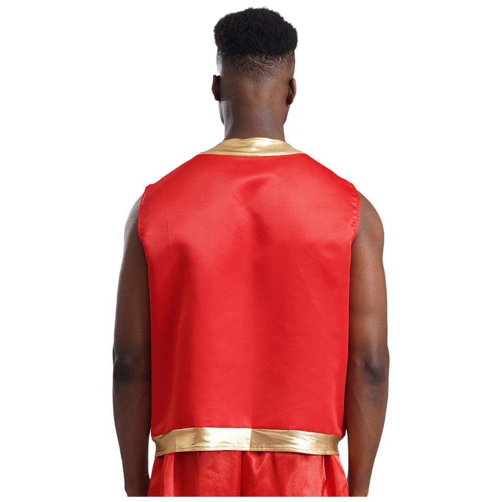 Mens Halloween Toad Vest Costumes Open Front Metallic Shiny Trim Contrast Waistcoat Cartoon Captain Cosplay for Party