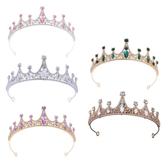 Women Princess Crown Shiny Rhinestones Inlaid Wedding Tiara Headband Hair Accessory Faux Crystal Crown with Pin Fixes
