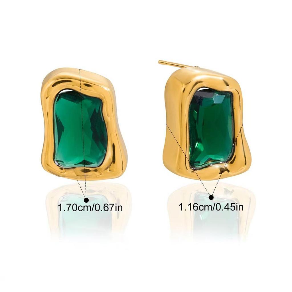 European Classic 18K Gold-Plated Stainless Steel Earrings with White Zircon Square