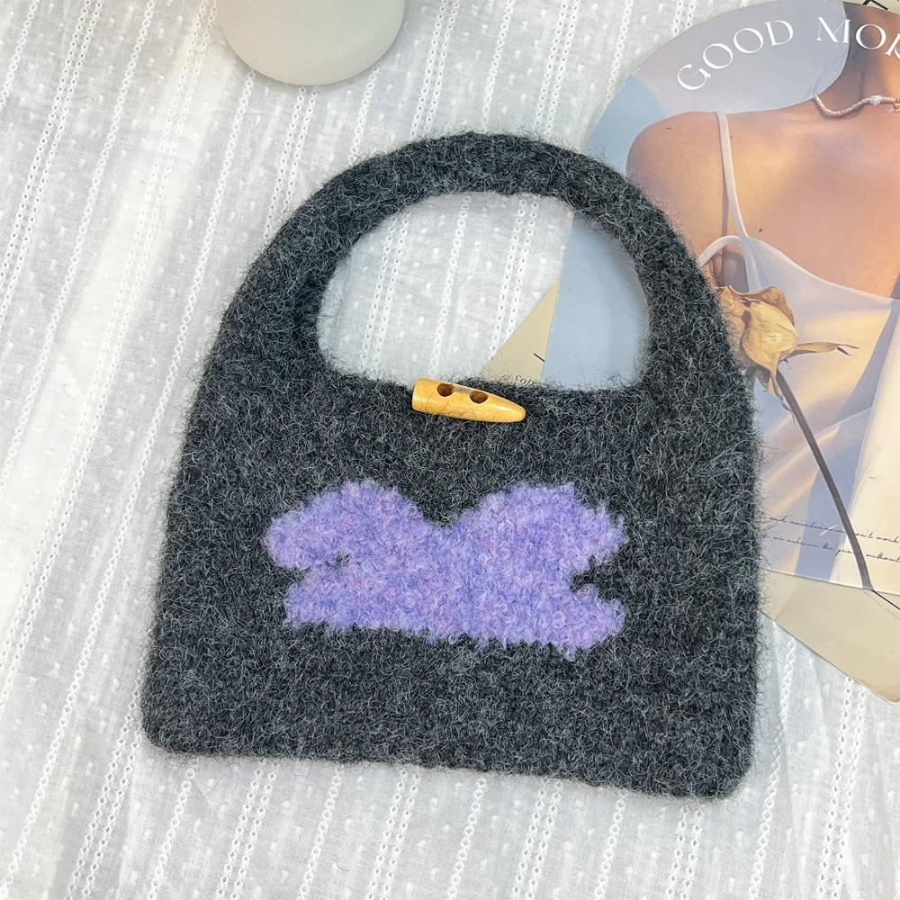 Horn Button Knitted Handbag Flower Phone Bag Casual Knitted Wrist Bag  Travel