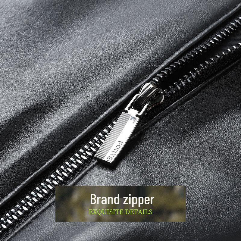 Futhing Men's Genuine Sheepskin Lapel Leather Jacket