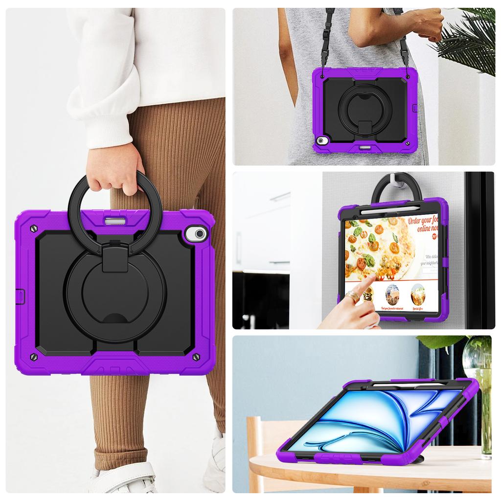 For iPad Air 13 (2025)/(2024) Case PC+Silicone Tablet Cover with Kickstand,Strap