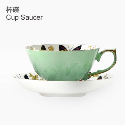 Luxuriöses Kaffeetassen- und Untertassenset im europäischen Stil, Britische Nachmittagstee-Party, Schmetterling Knochenporzellan Teetasse
