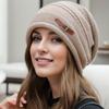 All-Match Large Head Circumference Curled Brim Velvet Hat Autumn And Winter Thickened Knitted Hat Women'S Warm Wool Hat