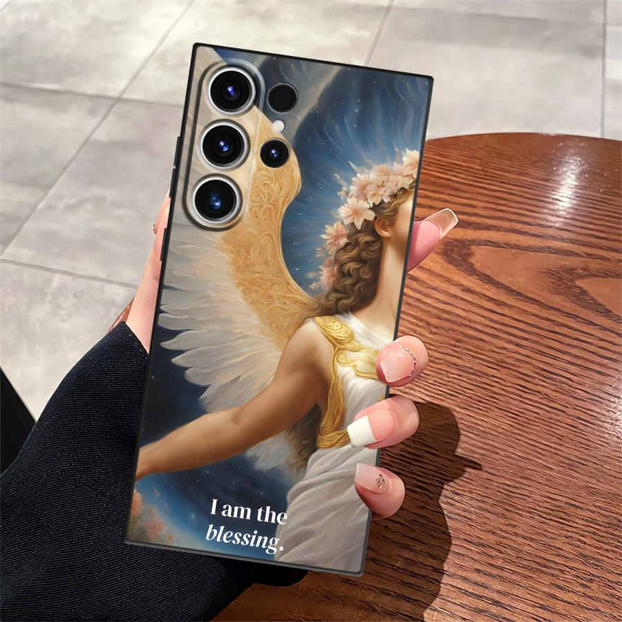Case for Samsung Galaxy S21 FE S20 S9 S10 S24 Plus Note 8 9 10 20 Ultra S23 Ultra S25 Edge Black Soft Phone Cover Angel Art