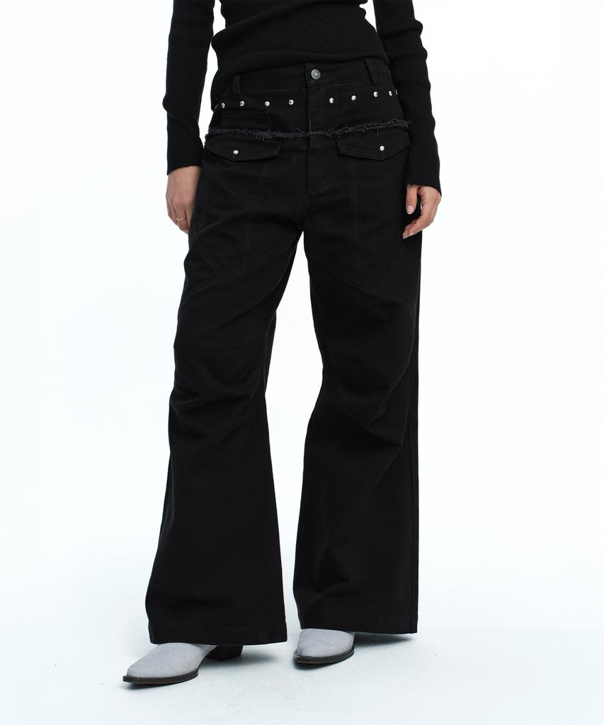 ROUGHNECK Washed Panel Stitch Pants Black