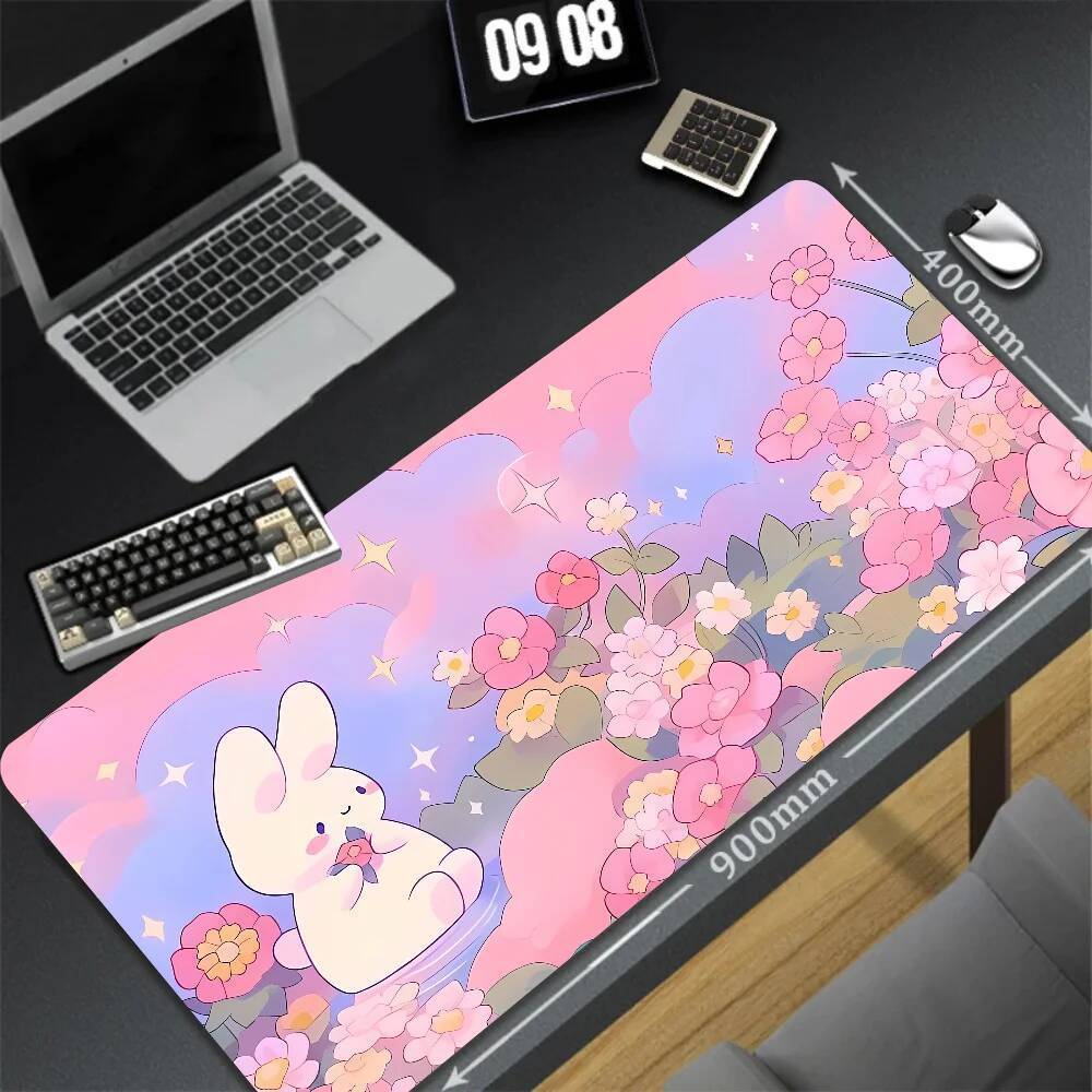 XXL Keyboard Table Mat Deskpads Pc Mausepad Xmm Rubber Mouse Pads Pink Cute Tree Mousepad Kawaii Rabbit Cartoon Laptop Rug