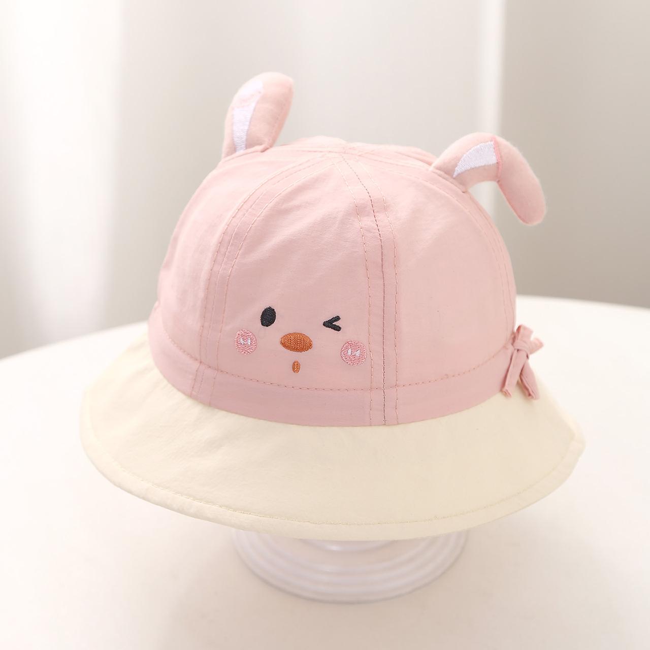

Cartoon Cute Baby Bucket Hat Summer Quick Drying Wide Brim Sunshade Bear Ears Fisherman Cap Boy Girl Kids Casual Basin Hat рожевий