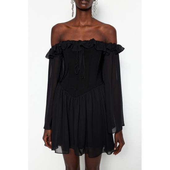 Waist Opening/Skater Lined Flared Chiffon Bridal Dress