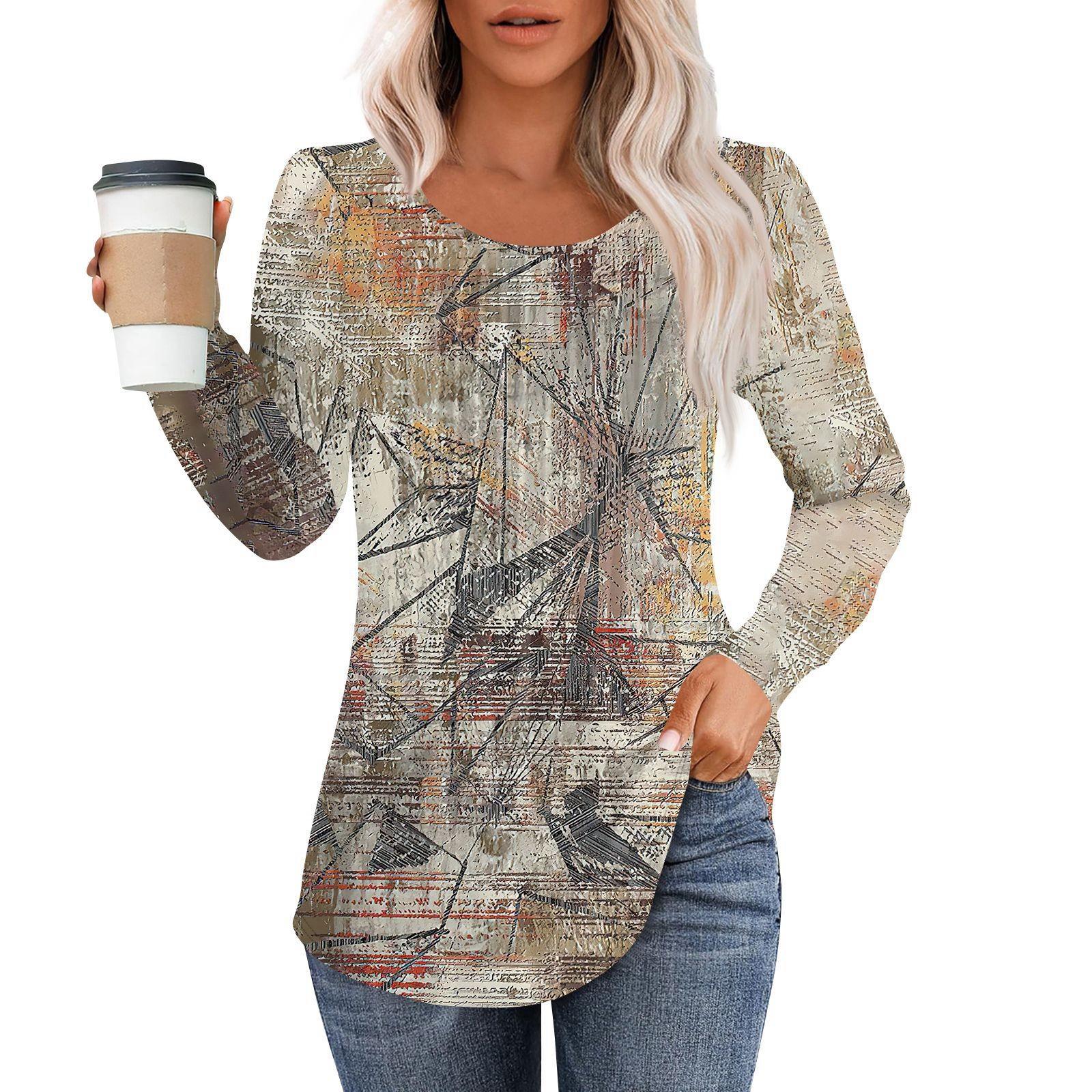 

Рубашки с длинным рукавом для женщин, топы, нарядные повседневные блузки, плиссированные топы-туники с круглым вырезом S серый