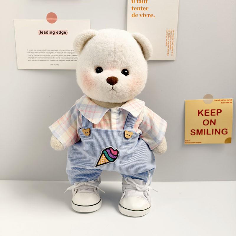 Medium Bear Outfit - Blue Pink Striped Carrot Overalls Set