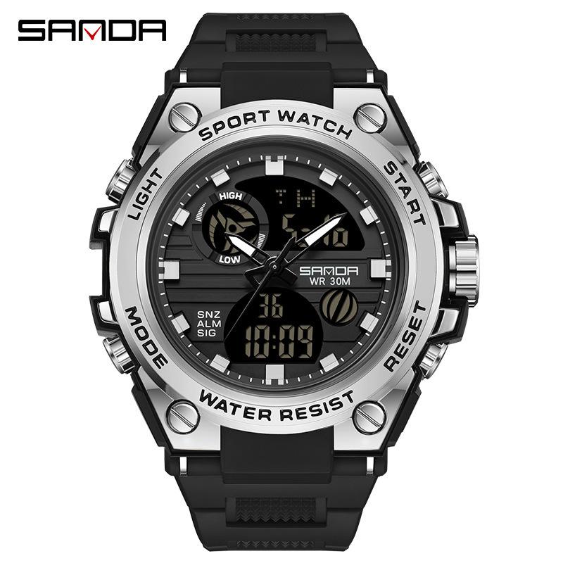 Sanda Watch New Lighting Male School Fashion Trend Digital Electronic Watch Multifunctional Waterproof And Shockproof Men'S Watch