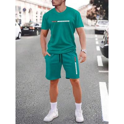 Traje de manga corta con cuello redondo para hombre, tendencia de moda urbana, camiseta de cuello redondo sencilla para exteriores, pantalones cortos casuales y cómodos