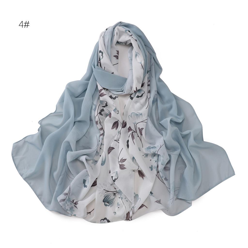 New Design Printed Floral Chiffon Capelet Muslim Women Chiffon Hijab Soft Head Scarf Long Wraps