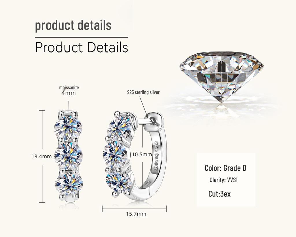 Cercei Moissanite Lux Ușor: Cercuri high-end din argint sterling în stil coreean cu design retro cool