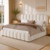 Upholstered Bed, Double Bed, 180*200cm, Bed with Slatted Frame and Upholstered Headboard, Solid Wood Legs, White Bouclé