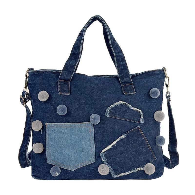 

Casual Patchwork Design Denim Shoulder Bags for Women Large Capacity Ladies Crossbody Bag Korean Girls Handbag Laptop Tote синій
